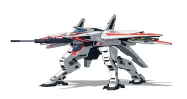 Chinese, Chengdu J-20 style, anime, laterally symmetrical, Macross Valkyrie, Gerwalk Mode, with arms & GU-11 Gun Pod,on a white background