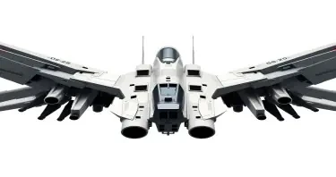Chinese, Chengdu J-20 style, symmetrical, Macross Valkyrie, Gerwalk Mode, with arms & GU-11 Gun Pod,on a white background