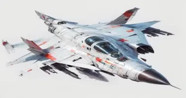 one, MIG 21 style, Robotch, Soviet, Sci-Fi, Space jet fighter, on a white background