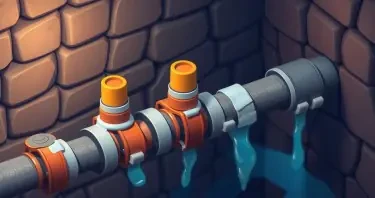 A Pipeline with leaks, the leaks are fixed with multiple corks and plasters