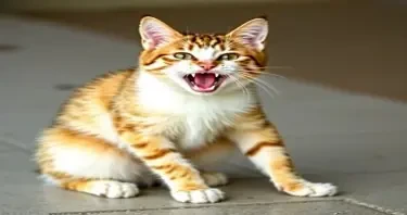Cat boy showing his fangs kneeling down