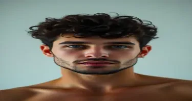 Sexy man with curly hair and short beard. He is in his twenties. he has thick lips. He is toned but not overly muscular.