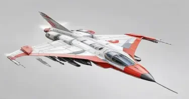 one, MIG-21 style, cold-war, sleek, nose intake, single tail, delta-wing, Robotech, Soviet, Sci-Fi, Space jet fighter, on a white background