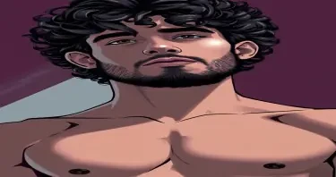 Sexy man with curly hair and short beard. He is in his twenties. he has thik lips. He is toned but not overly muscular.