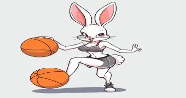 a sexy lady cartoon rabbit playing basketball