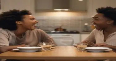 A split-image concept of a black family: On the left, a family laughing at a dinner table (happy, secure). On the right, a dimly lit, empty chair at the same table (symbolizing loss). Overlay text: "Which Future will you choose?