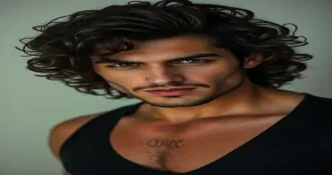 Sexy man with curly long hair and short stubble. He is in his twenties. he has thick lips. He is toned but not overly muscular. Aggressive look. Arabic features.