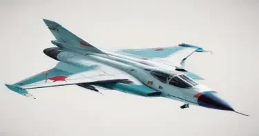 one, MIG 21 style, cold-war, sleek, single tail, delta-wing, Robotech, Soviet, Sci-Fi, Space jet fighter, on a white background