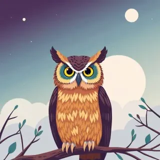 owl , modern flat vector illustration, full scene, editorial style