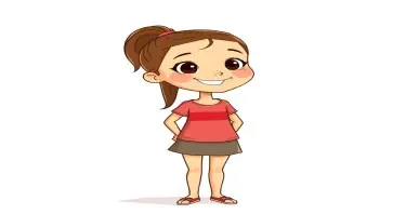 I would like a cartoon style drawing of an eleven year old Lebanese girl looking happy. It should include the entire body, head to toe. She should have long hair in a pony tail, and standing up on her feet.