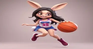 a sexy lady rabbit playing basketball