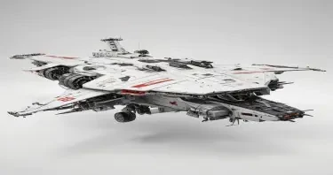 one, ARMD Platform style, Robotch, Soviet, Sci-Fi, Space aircraft carrier, on a white background