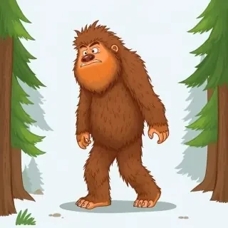 please create a cartoon drawn picture for a children's book of the following: Bigfoot or Sasquatch.  Big, strong and hairy, but make him cute and more likable for a 3-7 year old child.