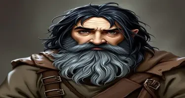A fifth-edition dungeons and dragons character who is a middle-aged dwarf ranger. He has a wide build, black hair, gray eyes,