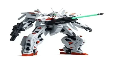 Chinese, Chengdu J-20 style, Macross Valkyrie, Gerwalk Mode, with arms and a single beam rifle,on a white background