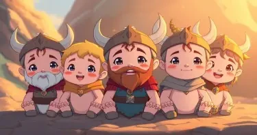 A group of baby vikings, looking cute and innocent.