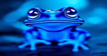 blue and white hypnotoad from futurama with blur V-shaped logo