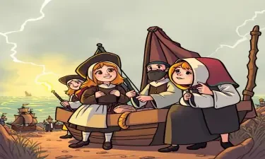 Mayflower with pilgrims