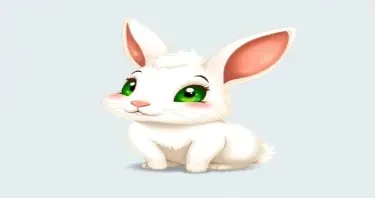 a cartoon drawn little white rabbit with green eyes. This is for a children's book so make him  for the reader to love and very detailed and expressive in his facial features