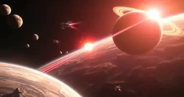 I want to see an epic space battle over several planets and several moons at least one of which has rings around the planet I want one side to be clearly winning and some sort of quasar explosion happening within the scene the first one you generated doesn’t seem to have any battle going on. We need a lot more lasers and a lot more explosions.