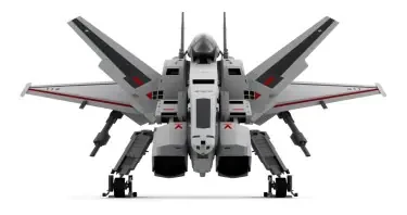 Chinese, Chengdu J-20 style, laterally symmetrical, Macross Valkyrie, Gerwalk Mode, with arms & GU-11 Gun Pod,on a white background