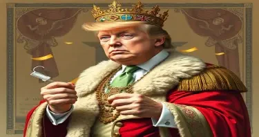 An image of Trump dressed as an emperor urinating on the bill of rights