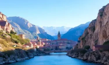 medieval city between mountains