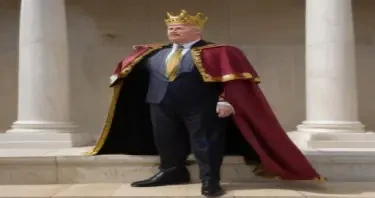 An image of Trump dressed as an emperor pissing on the constitution