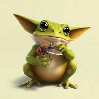 a jedi frog holding a fly
