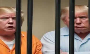 a very fat  and sad Donald Trump in jail