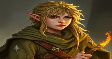 A fifth-edition dungeons and dragons characer who is a young male eladrin wdruid.
