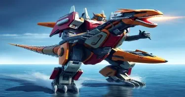 Robot dinosaur transformer that also transforms into an attack boat