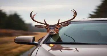 deer in the headlight bang over the hood of a car