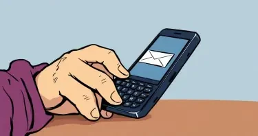 Shakespeare typing an email on an Blackberry