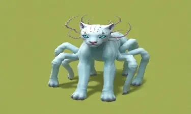 A six-legged, all white panther with ice blue eyes and 4 barbed tentacles sprouting from its shoulders