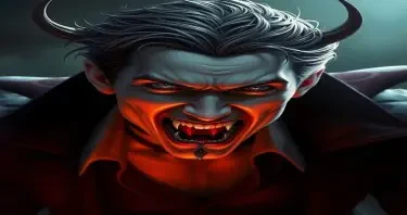 Tom Holland as a vampire with fangs and a bloody mouth