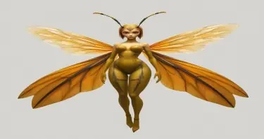 A creature that has Wings and antennae as a bee and half human female body