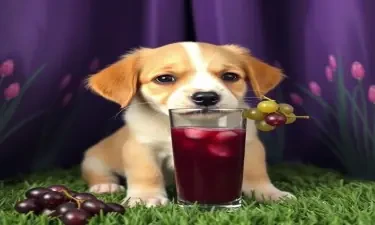 Puppy drinking grape juice, the band Creed, purple, grass curtain, vagina, mirror