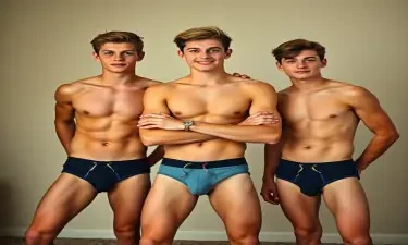 3 young college buddies, photographic quality, wrists tied, only wearing revealing underwear