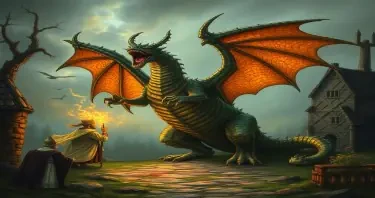 The dragon of Dinder in somerset being banished by the Bishop of Wells