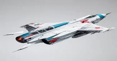 one, MIG 21 style, Robotch, Soviet, Sci-Fi, Space jet fighter, on a white background