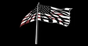 create a detailed black vector graphic, with a American Flag waving in the wind on a Flag Pole