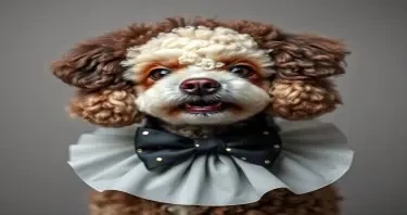 poodle that has a bowtie and shame cone