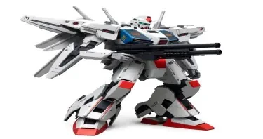 Chinese, Chengdu J-20 style, Macross Valkyrie, Gerwalk Mode, with arms and a single beam rifle,on a white background