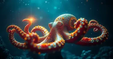 Dazzling deep-sea wonder: this glittering octopus sparkles with cosmic elegance beneath the ocean’s mysterious depths