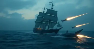 sail frigate being attacked by swordfish torpedo bomber