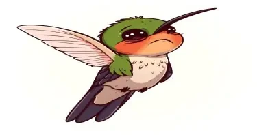 a cartoon drawing of a sick looking, skinny and sad hummingbird.