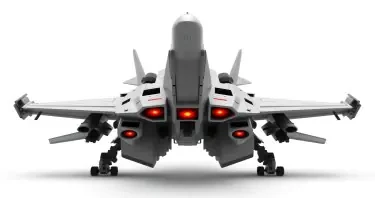 Chinese, Chengdu J-20 style, symmetrical, Macross Valkyrie, Gerwalk Mode, with arms & GU-11 Gun Pod,on a white background