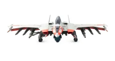 Chinese, Chengdu J-20 style, symmetrical, Macross Valkyrie, Gerwalk Mode, with arms & GU-11 Gun Pod,on a white background