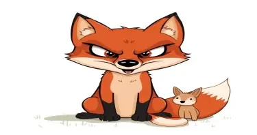 a cartoon drawing for a children's book of a sinister looking Fox who has just cornered his dinner.  Front view of the fox.